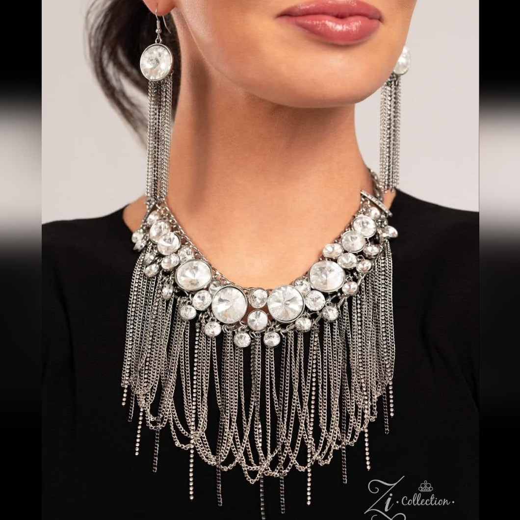 Ic Collection Silver And Crystal Fringe Necklace